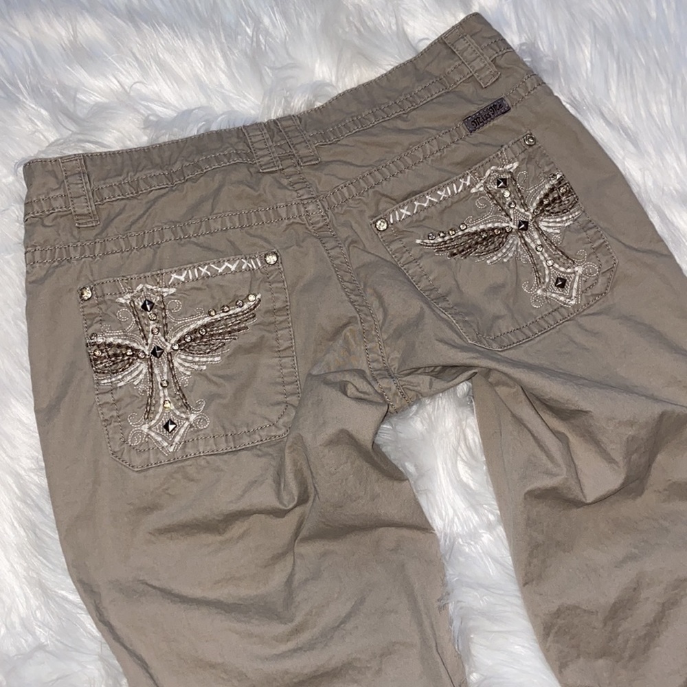 Miss Me Cargo Khaki Embellished Low Rise Pants